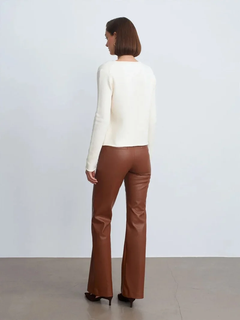 Dilvin DILVIN Women's Faux Leather Flare Pants