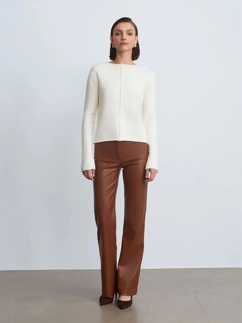 Dilvin DILVIN Women's Faux Leather Flare Pants