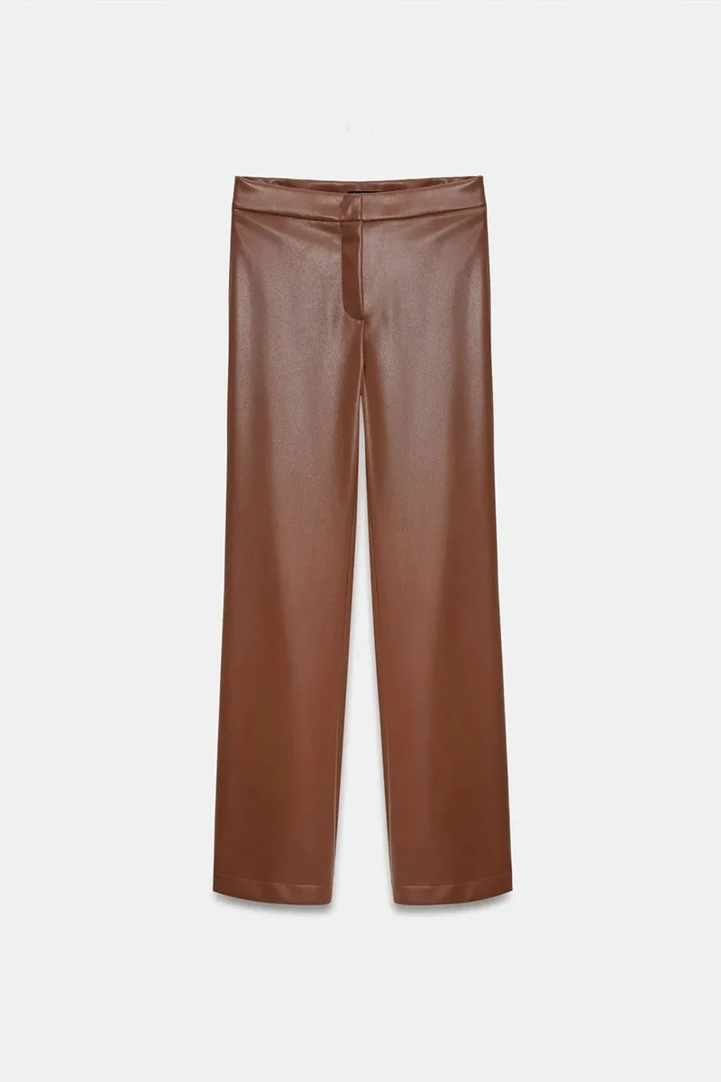 Dilvin Walnut Brown DILVIN Women's Faux Leather Flare Pants for Women | Best Price UAE