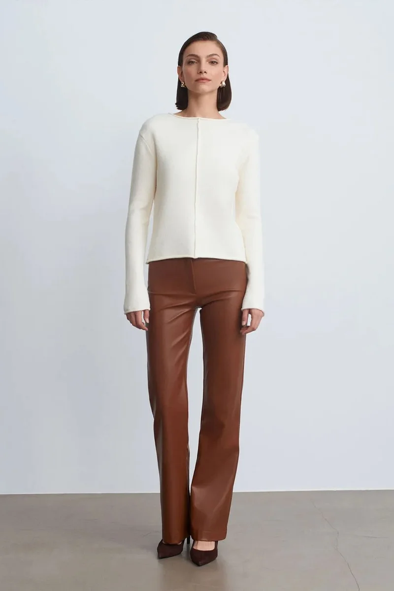 Dilvin DILVIN Women's Faux Leather Flare Pants