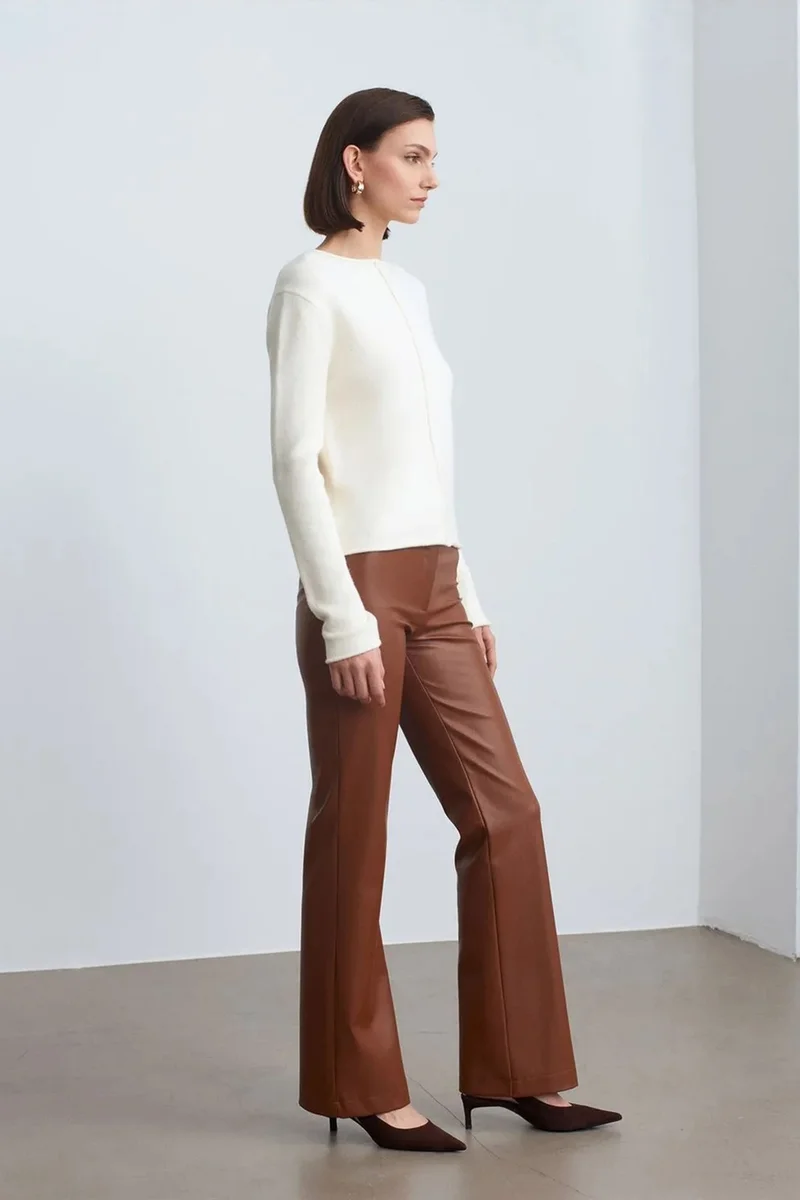 Dilvin Walnut Brown DILVIN Women's Faux Leather Flare Pants for Women | Best Price UAE