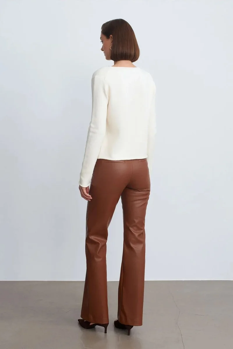 Dilvin Walnut Brown DILVIN Women's Faux Leather Flare Pants for Women | Best Price UAE