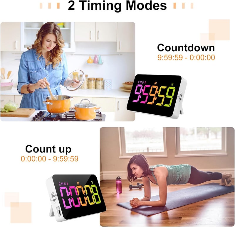 PERSUPER Kitchen Digital Timer, Count Down Up, Rechargeable, Vibration Mode Adjustable Volume and Brightness LED Display, Time Management Cook, Desk, Kids Adults Study Teaching, Kitchen Gadgets - Image 3