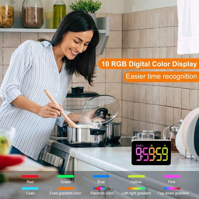PERSUPER Kitchen Digital Timer, Count Down Up, Rechargeable, Vibration Mode Adjustable Volume and Brightness LED Display, Time Management Cook, Desk, Kids Adults Study Teaching, Kitchen Gadgets - Image 2
