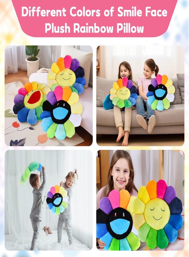 SNEPOO Smile Face Plush Rainbow Pillow, Sunflower Indie Decor Plush Pillow Soft & Comfortable Flower Floor Pillow for Home Reading Bed Room Decoration (40CM, Black and White) - Image 4