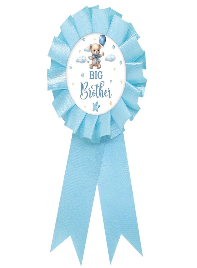 SUPERLUBY Baby Bear Big Brother Tinplate Badge Pin, Cute Bear Brother to Be Pin, Bear Happy Birthday Button for Boy, Blue Rosette Birthday Boy Award Ribbon, Bear Themed Baby Shower Party Favors - Image 1