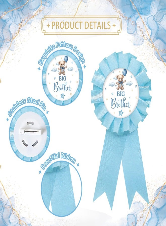 SUPERLUBY Baby Bear Big Brother Tinplate Badge Pin, Cute Bear Brother to Be Pin, Bear Happy Birthday Button for Boy, Blue Rosette Birthday Boy Award Ribbon, Bear Themed Baby Shower Party Favors - Image 2