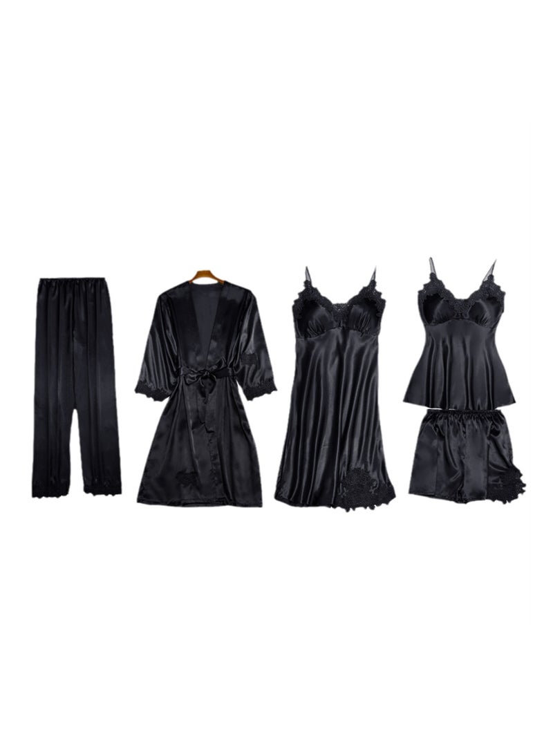 5pcs women's pajamas with imitation silk pajamas suspenders shorts pajamas set - Image 1