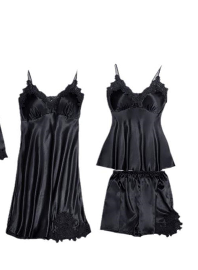 5pcs women's pajamas with imitation silk pajamas suspenders shorts pajamas set - Image 3