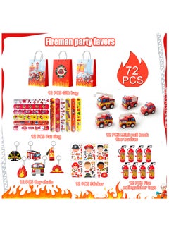 FRUITFUL PARTY Firefighter Party Favors for 12 Guests, 72pcs Fire Truck Party Favors Set Party Stickers Slap Bracelets Keychains etc Firefighter Themed Party Favors for Firefighter Birthday Party Decorations Supplies  - Image 2