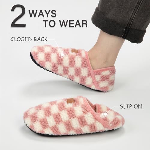 ATHMILE House Slippers for Women Men Indoor Barefoot Slippers Socks Furry Slip on House Shoes Cozy Comfy for Home Bedroom Travel Yoga Women 6575 Pink Checkered - Image 3