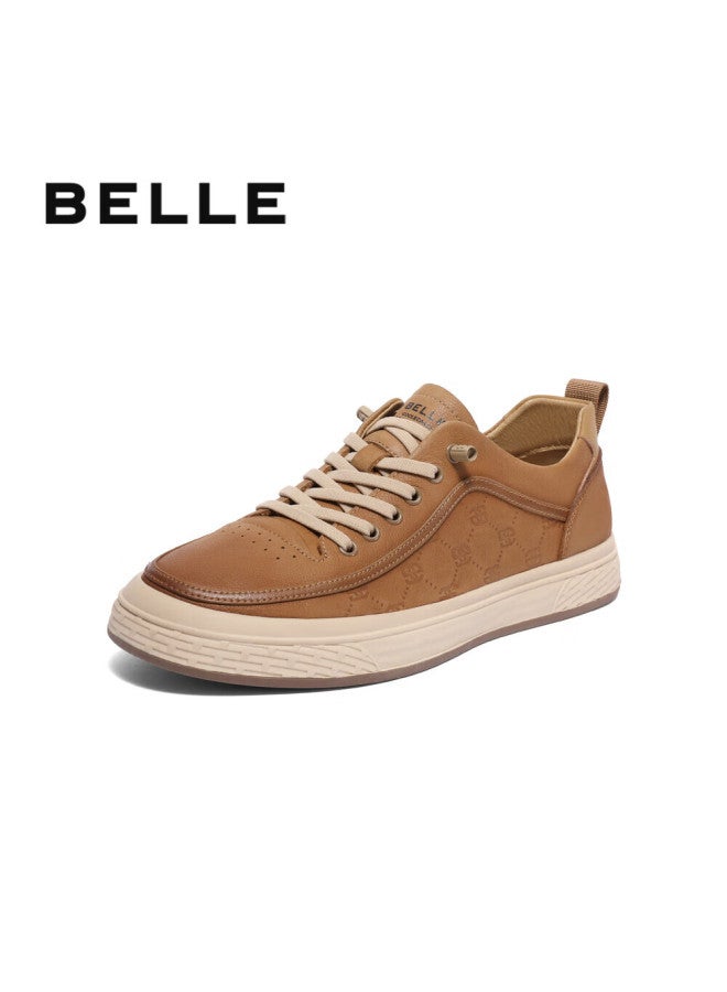 Belle Trendy Casual Men's Cowhide Embossed Slip-on Versatile Sneakers A1468am5, Yellow-brown Single Lining, Size 44 - Image 1
