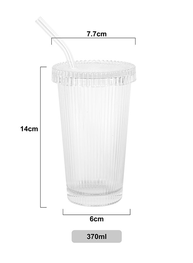 Ollieroo 380ml Ribbed Glass Tumblers with Lids and Glass Straws, Thickened Glass, Ideal for Iced Coffee, Smoothies, Cocktails, and Juices – Elegant and Durable Drinkware - Image 4