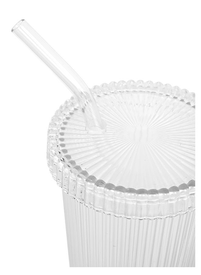 Ollieroo 380ml Ribbed Glass Tumblers with Lids and Glass Straws, Thickened Glass, Ideal for Iced Coffee, Smoothies, Cocktails, and Juices – Elegant and Durable Drinkware - Image 5