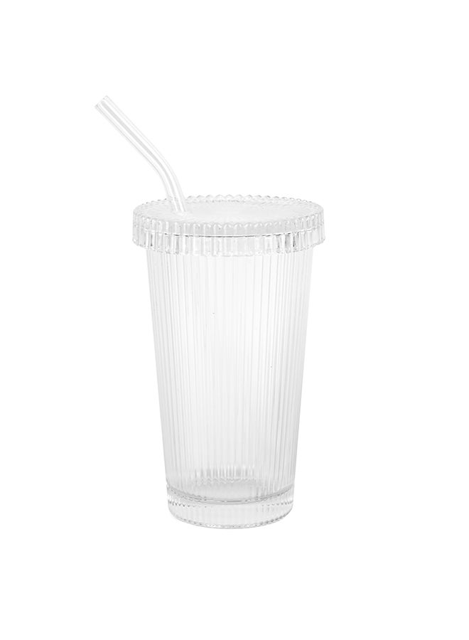 Ollieroo 380ml Ribbed Glass Tumblers with Lids and Glass Straws, Thickened Glass, Ideal for Iced Coffee, Smoothies, Cocktails, and Juices – Elegant and Durable Drinkware - Image 3
