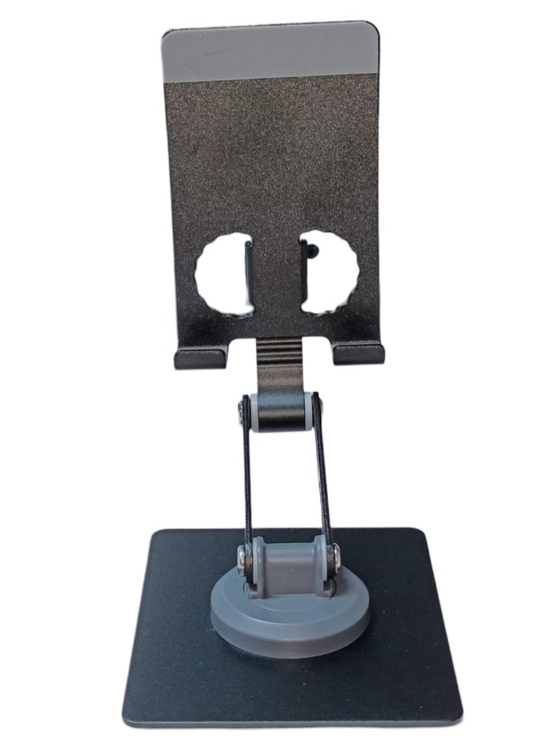 حامل الهاتف المحمول وحامل الكمبيوتر اللوحي، حامل محمول قابل للطي وقابل للدوران 360 درجة للطاولة، تعديلات متعددة للارتفاع والزاوية، وزن قاعدة مستديرة معدنية ثابتة لأي هاتف أو جهاز لوحي، أوضاع الصورة والمناظر الطبيعية، للكريكيت ومكالمات الفيديو والأفلام - Image 2