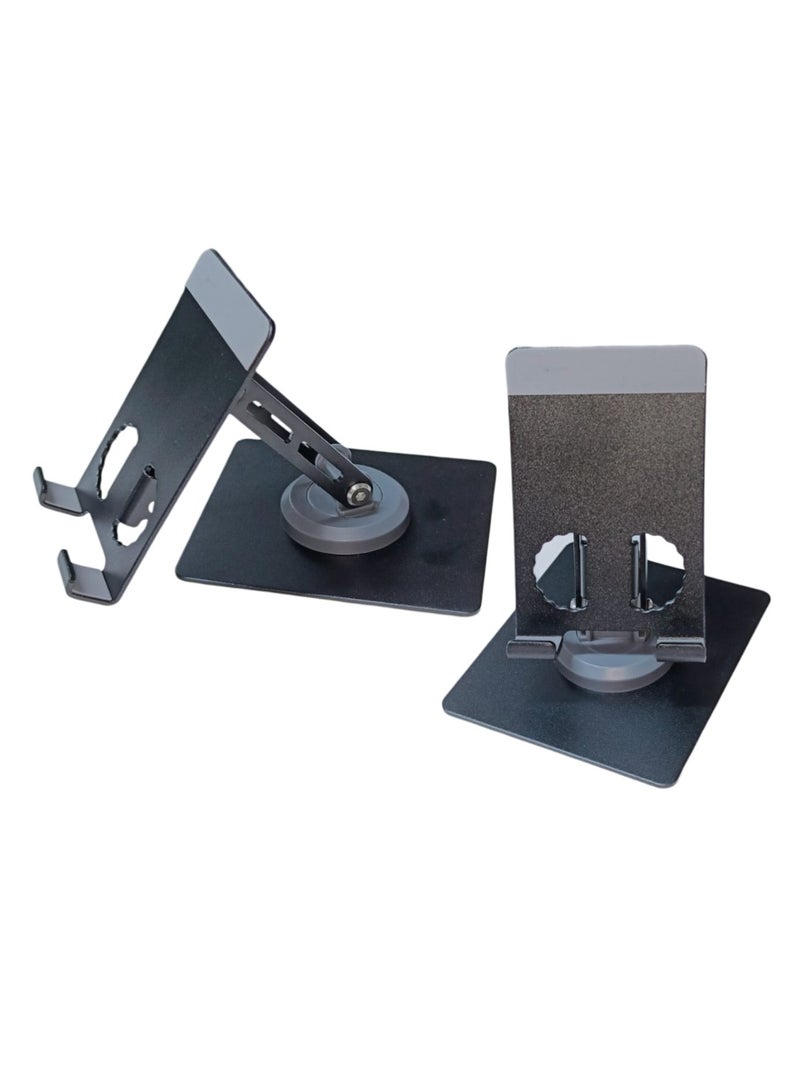 حامل الهاتف المحمول وحامل الكمبيوتر اللوحي، حامل محمول قابل للطي وقابل للدوران 360 درجة للطاولة، تعديلات متعددة للارتفاع والزاوية، وزن قاعدة مستديرة معدنية ثابتة لأي هاتف أو جهاز لوحي، أوضاع الصورة والمناظر الطبيعية، للكريكيت ومكالمات الفيديو والأفلام - Image 3