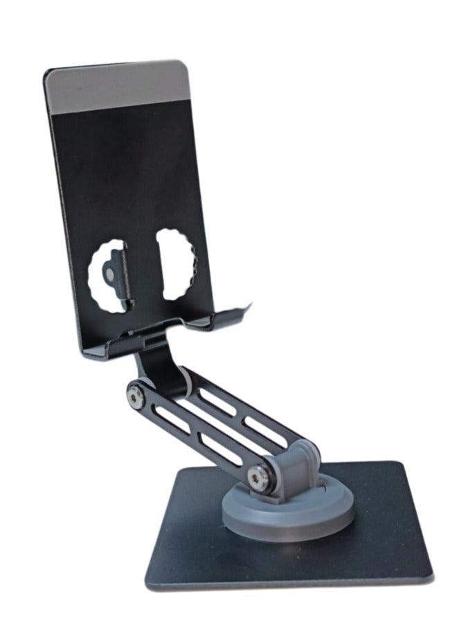 حامل الهاتف المحمول وحامل الكمبيوتر اللوحي، حامل محمول قابل للطي وقابل للدوران 360 درجة للطاولة، تعديلات متعددة للارتفاع والزاوية، وزن قاعدة مستديرة معدنية ثابتة لأي هاتف أو جهاز لوحي، أوضاع الصورة والمناظر الطبيعية، للكريكيت ومكالمات الفيديو والأفلام - Image 4