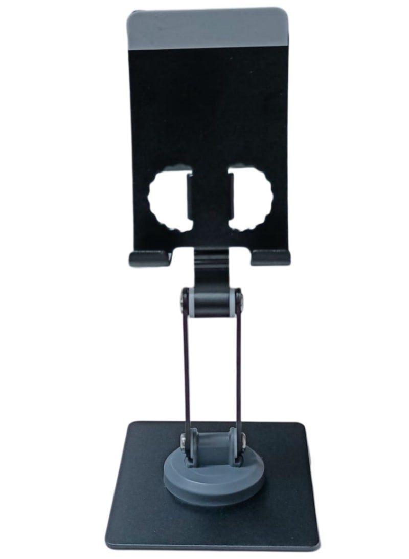 حامل الهاتف المحمول وحامل الكمبيوتر اللوحي، حامل محمول قابل للطي وقابل للدوران 360 درجة للطاولة، تعديلات متعددة للارتفاع والزاوية، وزن قاعدة مستديرة معدنية ثابتة لأي هاتف أو جهاز لوحي، أوضاع الصورة والمناظر الطبيعية، للكريكيت ومكالمات الفيديو والأفلام - Image 5