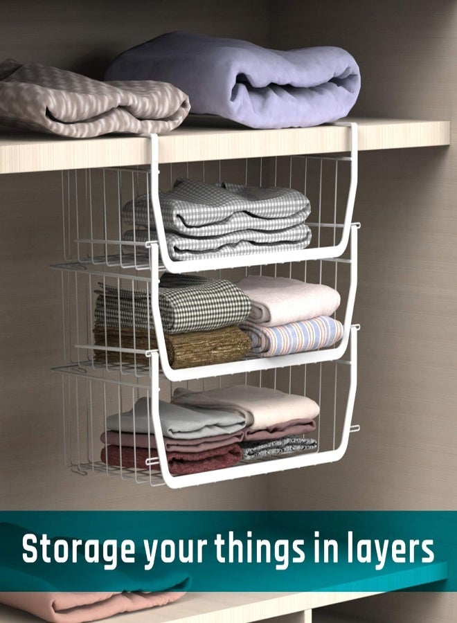 AKDC Stackable Under Shelf Basket, Ispecle Stackable Wire Storage Basket 4 Pack Save Space Hanging Baskets For Storage Pantry Organization, Easy To Install - Image 5