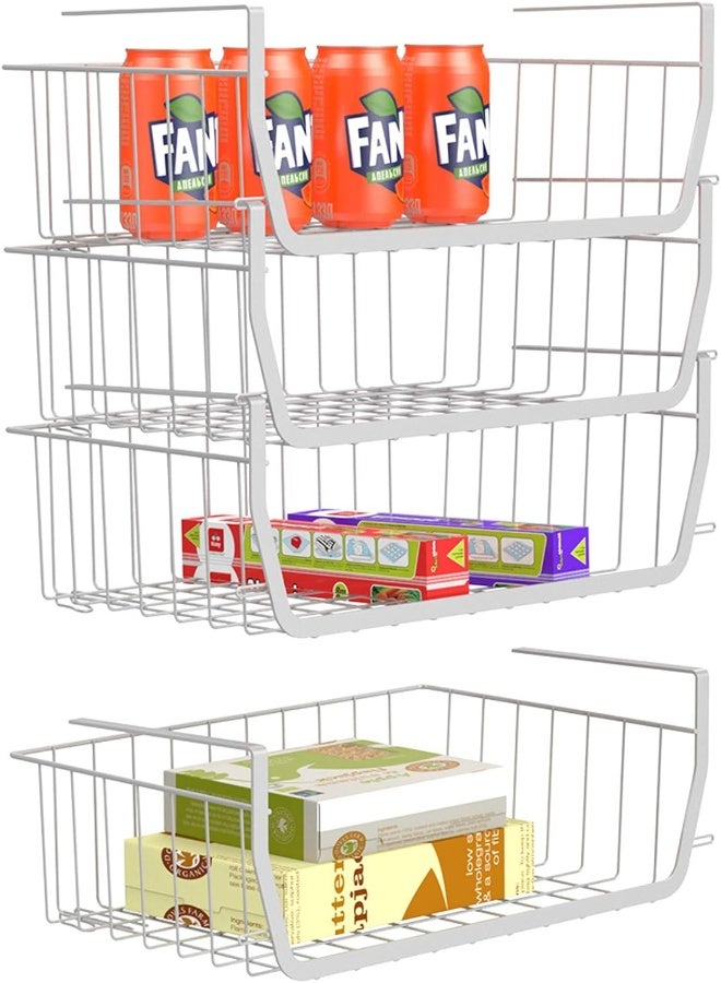 AKDC Stackable Under Shelf Basket, Ispecle Stackable Wire Storage Basket 4 Pack Save Space Hanging Baskets For Storage Pantry Organization, Easy To Install - Image 4