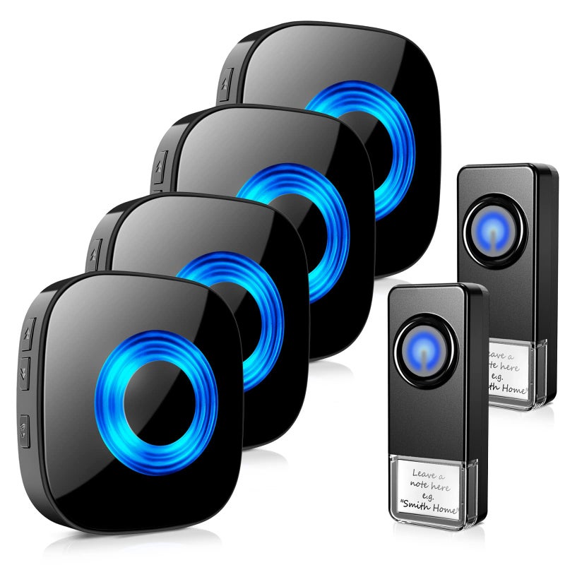 PHYSEN Wireless Doorbell for Home, Waterproof Door Chime Kit Operating at 1300-ft 58 Adjustable Melodies & 5 Volume Levels -PHYSEN Door Bell Wireless with LED Strobe, 2 Push Buttons + 4 Plug in Receivers - Image 1