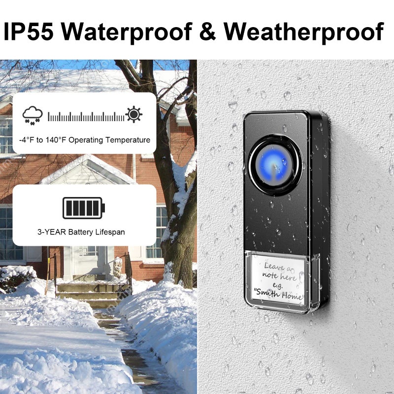 PHYSEN Wireless Doorbell for Home, Waterproof Door Chime Kit Operating at 1300-ft 58 Adjustable Melodies & 5 Volume Levels -PHYSEN Door Bell Wireless with LED Strobe, 2 Push Buttons + 4 Plug in Receivers - Image 5