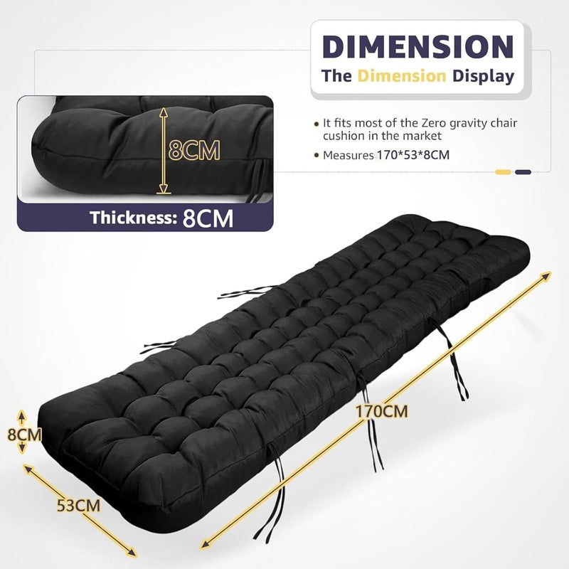 Patio Chaise Lounger Cushion, Thicken Soft Recliner Rocking Chair Sofa Seat Cushions with Ties, Foldable Chair Cushion,Non-slip Comfortable Bench Mattress Pad for Outdoor Indoor Home Office Furniture - Image 3
