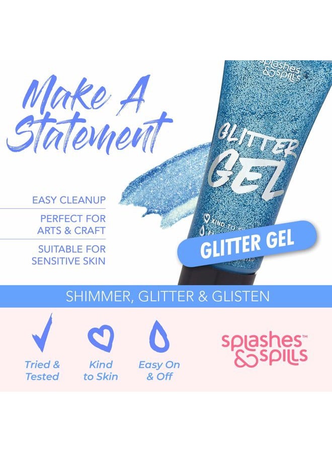 Splashes & Spills Body Glitter Paint Gel - 7 Color Costume Set for Women, Girls - 10 ml Tubes Holographic Shimmer Effect for Hair, Body, Face - Great for Festival, Costume Party, Halloween - by Splashes and Spills - Image 3