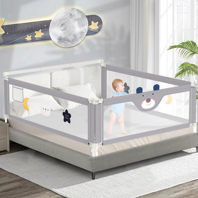 JWPEHOE 3-Piece Bed Rail for Toddlers with Headboard Rod, Adjustable Baby Bed Rail Guard (78.7 * 78.7 * 74.8 Inch-King Size) - Image 1