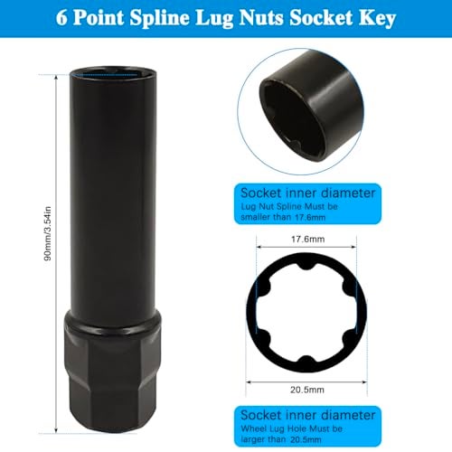 IOUALEY 2 Piece 6 Spline & 7 Spline Lug Nut Key, Spline Lug nut Socket Wheel Lock Replacement Tool for Aftermarket Wheels Compatible with 14x1.5, 14x2.0, 9/16inch, 12x1.5, 12x1.25, 1/2 inch Lug Nuts - Image 2