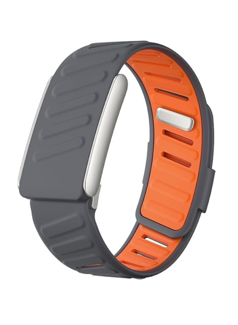 اووكاي سوار معصم سيليكون مريح قوي متوافق مع سوار WHOOP 5.0، سوار بديل رياضي متين وناعم من السيليكون قابل للتعديل ومقاوم للماء للرجال والنساء مع موصل إطار معدني (رمادي غامق وبرتقالي) - Image 1