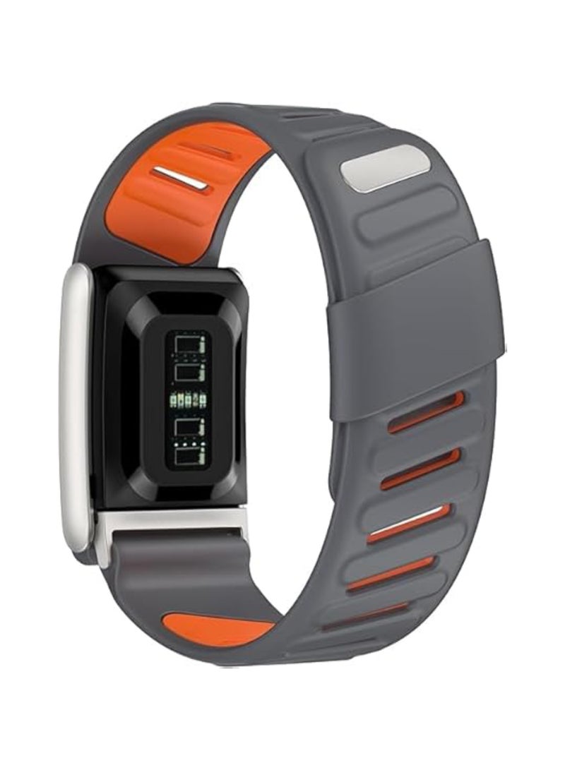 اووكاي سوار معصم سيليكون مريح قوي متوافق مع سوار WHOOP 5.0، سوار بديل رياضي متين وناعم من السيليكون قابل للتعديل ومقاوم للماء للرجال والنساء مع موصل إطار معدني (رمادي غامق وبرتقالي) - Image 2