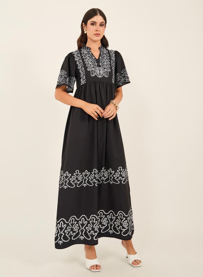 Styli Embroidered Black Maxi Dress  - Image 2