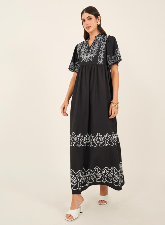 Styli Embroidered Black Maxi Dress  - Image 1