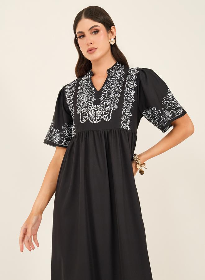 Styli Embroidered Black Maxi Dress  - Image 3