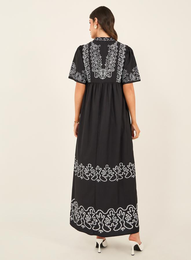 Styli Embroidered Black Maxi Dress  - Image 5