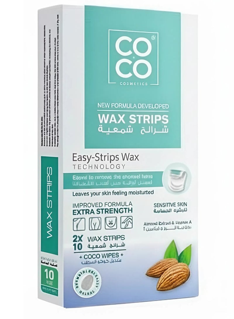 كوكو شرائح شمع للبشرة الحساسة مع مستخلص اللوز وفيتامين أ – 2 × 10 شرائح