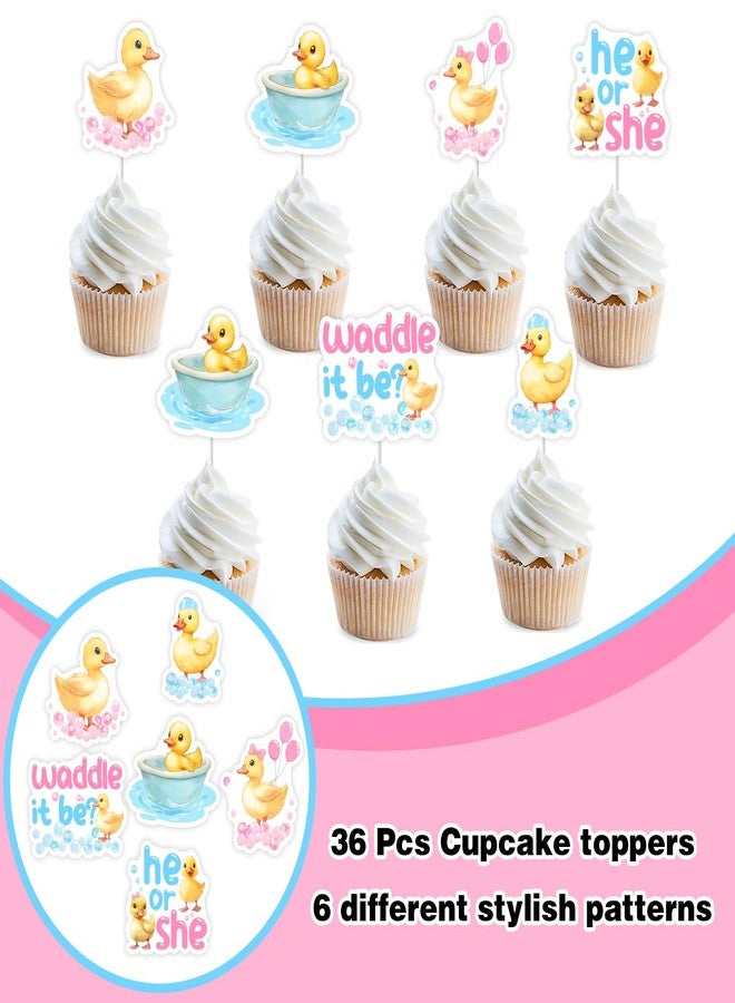 Balterever 36PCS He or She Waddle it Be Gender Reveal Cupcake Toppers Pink Blue Duck Gender Reveal Decorations for Boy or Girl Baby Shower Supplies - Image 4