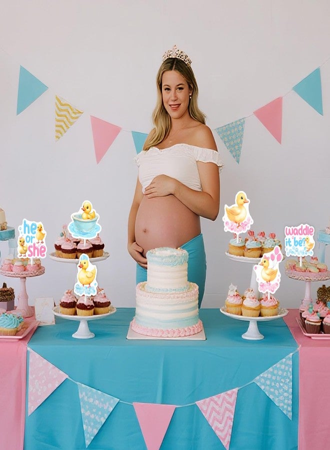 Balterever 36PCS He or She Waddle it Be Gender Reveal Cupcake Toppers Pink Blue Duck Gender Reveal Decorations for Boy or Girl Baby Shower Supplies - Image 3