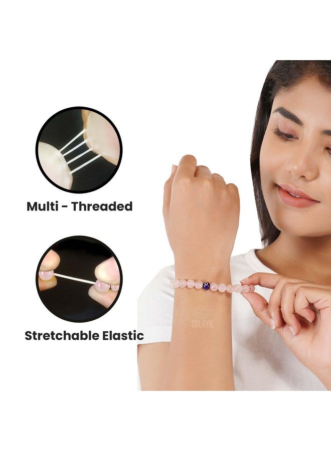 SOLAVA Original Rose Quartz Bracelet for Woman and Man with Evil Eye and Lab Certificate - Natural Energised Pink beads Bracelet, Evil Eye Bracelet for Protection, Love and Relationship - 8MM Beads - Image 3