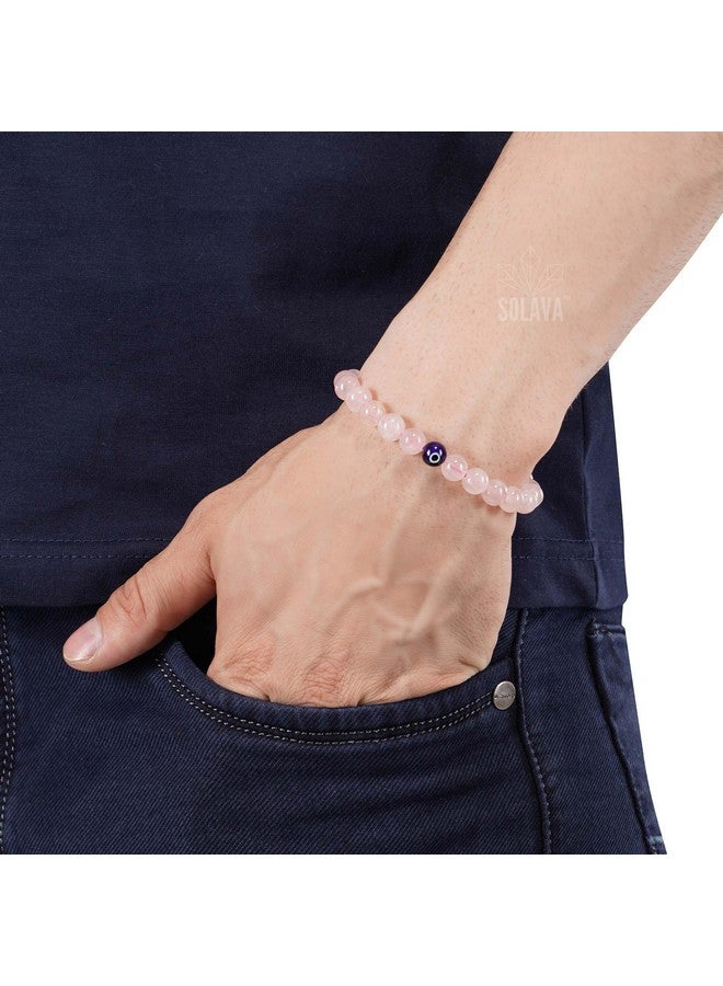 SOLAVA Original Rose Quartz Bracelet for Woman and Man with Evil Eye and Lab Certificate - Natural Energised Pink beads Bracelet, Evil Eye Bracelet for Protection, Love and Relationship - 8MM Beads - Image 5