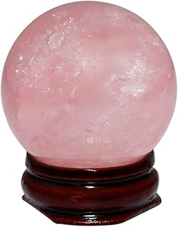 rockcloud Healing Crystal Natural Pink Rose Quartz Gemstone 1.75"(45mm) Ball Divination Sphere with Wood Stand - Image 1