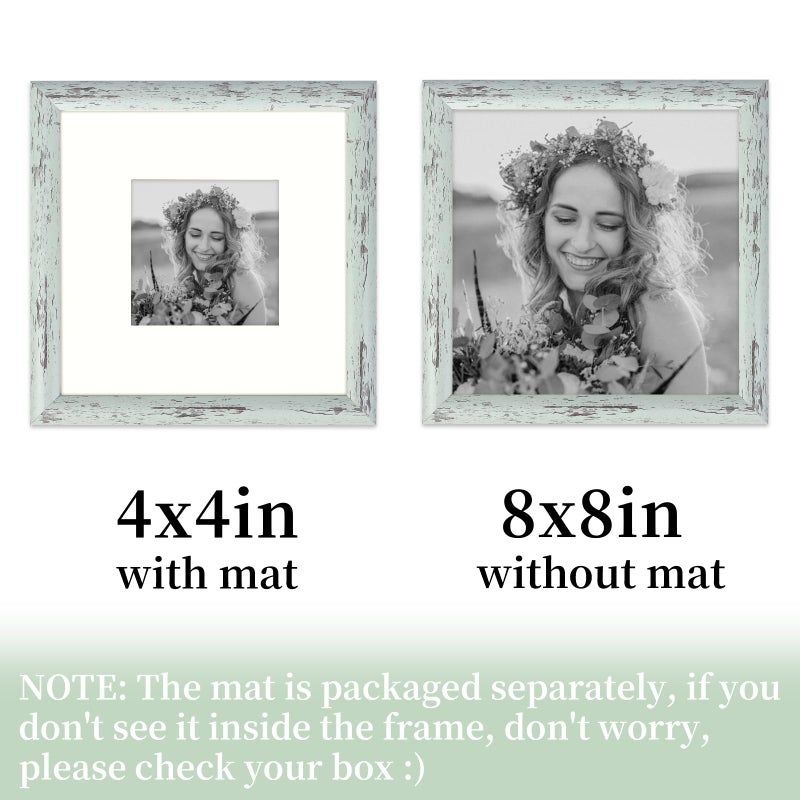 AEVETE Picture Frame 8x8 Light Green Photo Frames Rustic for Wall and Desk Decor - Image 3