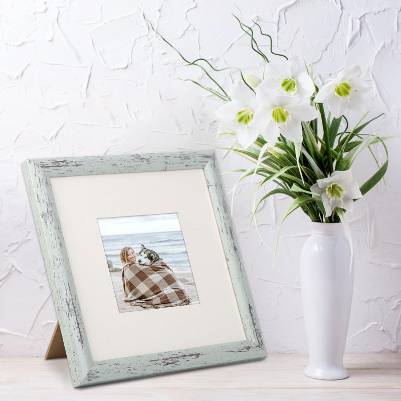 AEVETE Picture Frame 8x8 Light Green Photo Frames Rustic for Wall and Desk Decor - Image 5