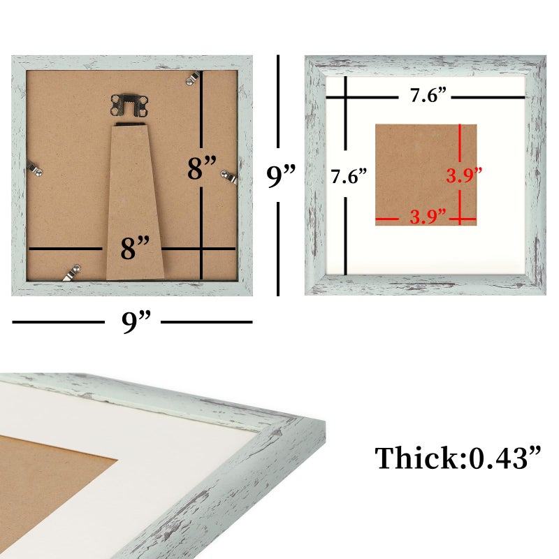 AEVETE Picture Frame 8x8 Light Green Photo Frames Rustic for Wall and Desk Decor - Image 4