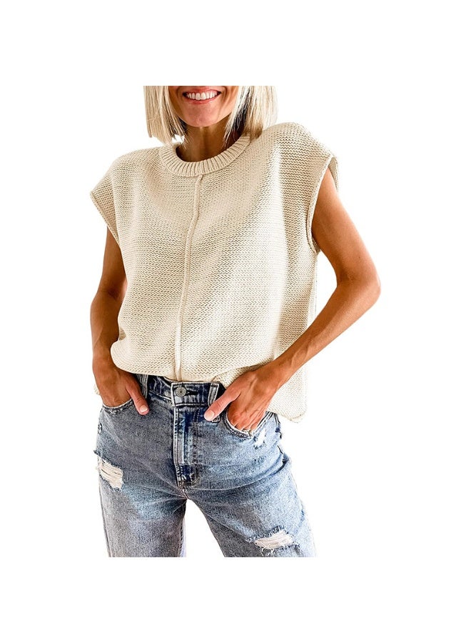 NIBEMINENT Casual Solid Sweater Tops For Women Fashion Sleeveless O Neck Pullover Loose Sweaters T Shirt Lady Holiday Women's Clothing - Image 1