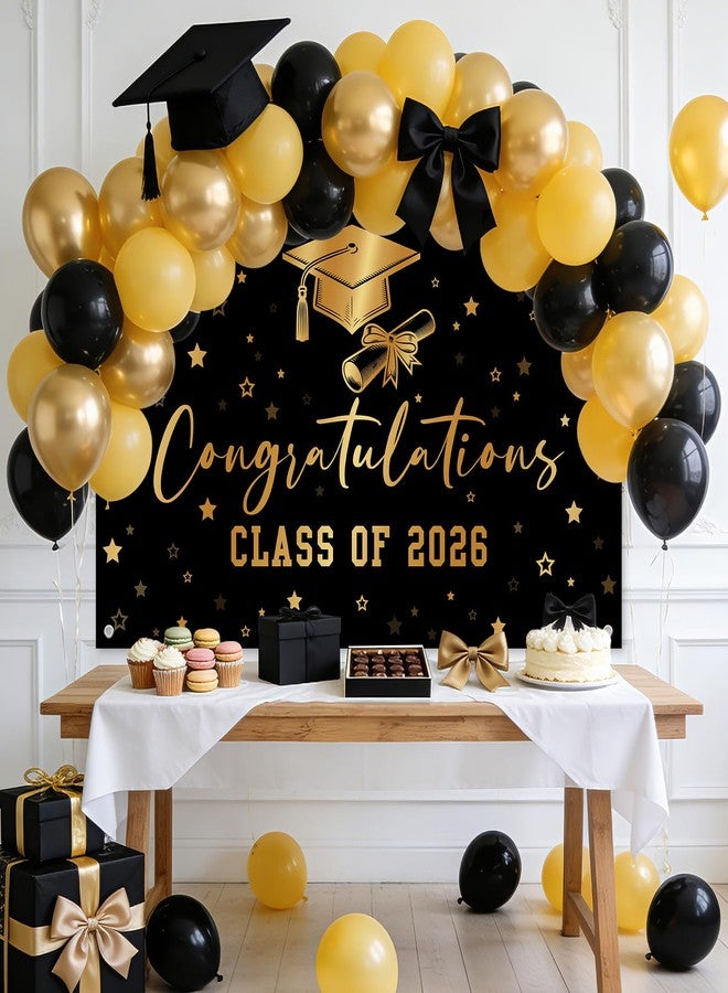 Lecheme Class of 2026 Backdrop Black Gold Congratulations Graduation Banner Congrats Grad Party Background Prom Night Photo Booth Props Graduation Party Decorations 6x3.6 ft - Image 2