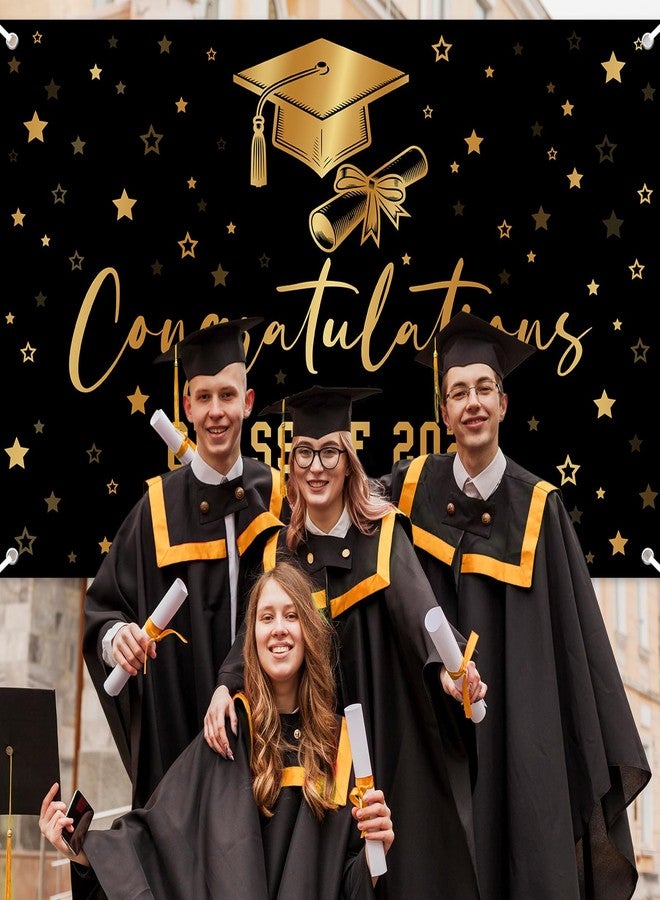 Lecheme Class of 2026 Backdrop Black Gold Congratulations Graduation Banner Congrats Grad Party Background Prom Night Photo Booth Props Graduation Party Decorations 6x3.6 ft - Image 4