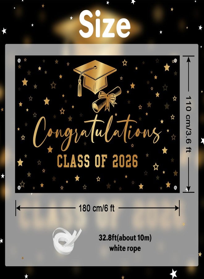 Lecheme Class of 2026 Backdrop Black Gold Congratulations Graduation Banner Congrats Grad Party Background Prom Night Photo Booth Props Graduation Party Decorations 6x3.6 ft - Image 3